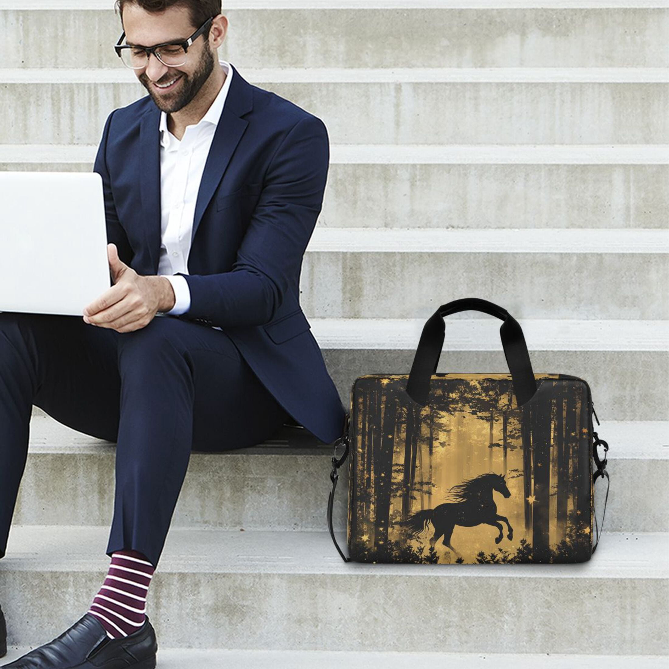 16" Laptop Tote Bag Laptop Sleeve Case Computer Briefcase for Work & Travel Elegant Black Horse