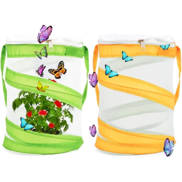 Jaula para hábitat de mariposas, 2 piezas, jaulas para cría de insectos, jaula para insectos, hábitat, jaula portátil plegable, malla para cría de insectos, cultivo de plantas, caja de cría de reptile