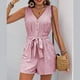 thumbnail image 5 of Mono sin mangas con cuello en V y cinturón para atar en la cintura para mujer - Mono informal para vacaciones - Conjunto de rayas para primavera y verano - Tallas S-XL, 5 of 7