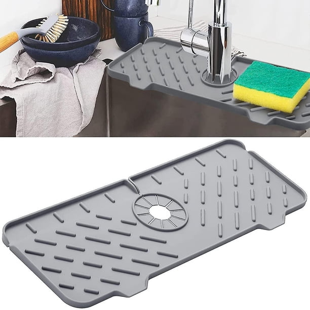 Protector para grifo contra salpicaduras de fregadero de cocina, tapete receptor de goteo con mango de grifo de silicona, tapete para grifo para fregadero de cocina # d854920 gris