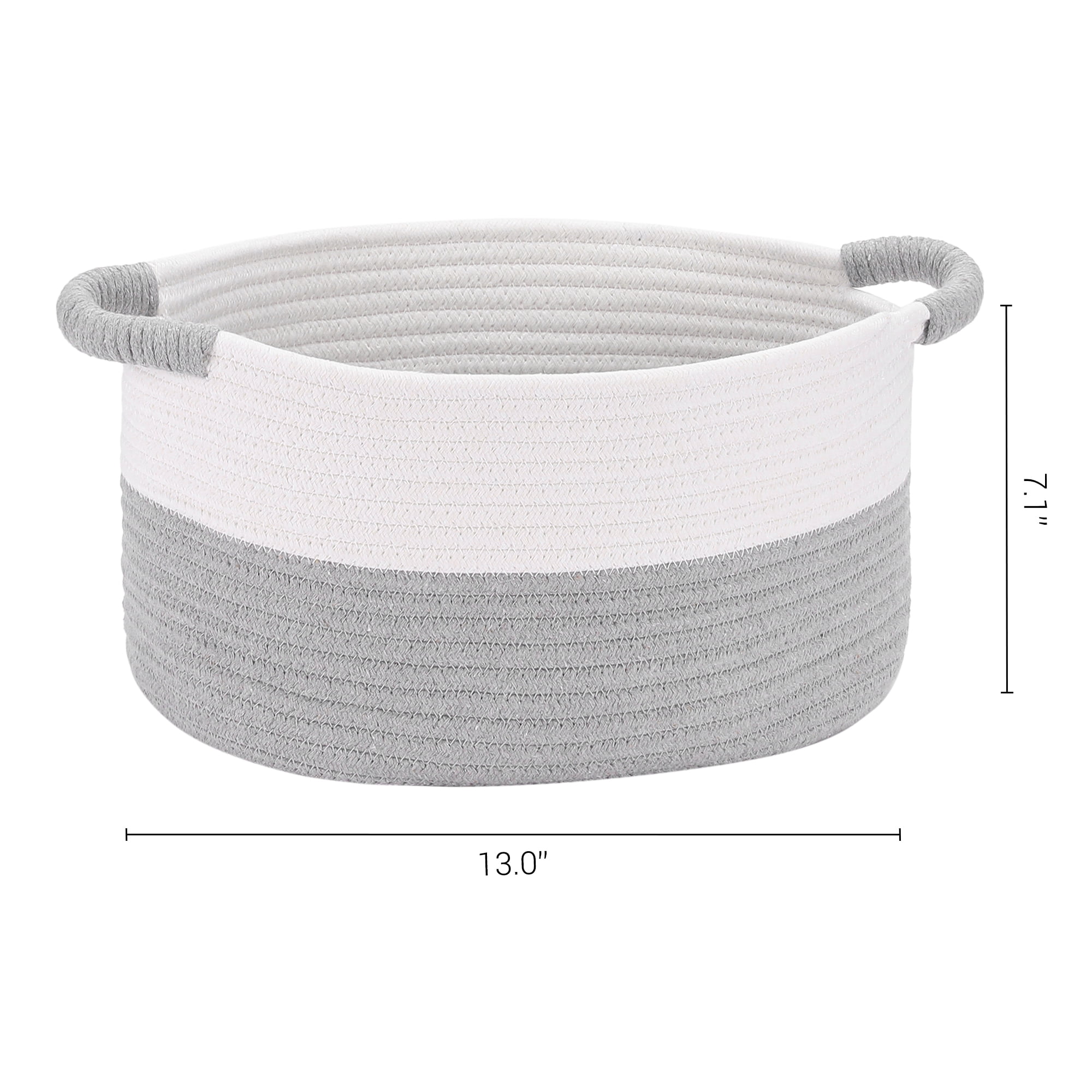 REGALWOVEN Woven Storage Basket with Handles, Shelf Closet Storage Bin White/Grey 13*9.5*7in