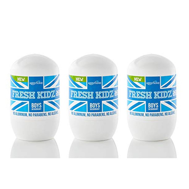 Fresh Kidz Natural Roll On Deodorant 24 Hour Protection - Boys'Blue' 1.86 fl.oz. (3 Pack)