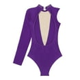 thumbnail image 5 of YONGHS Women's Single Long Sleeve Gymnastic Leotard Rhinestones Ballet Dance Bodysuit Unitards Purple S, 5 of 6