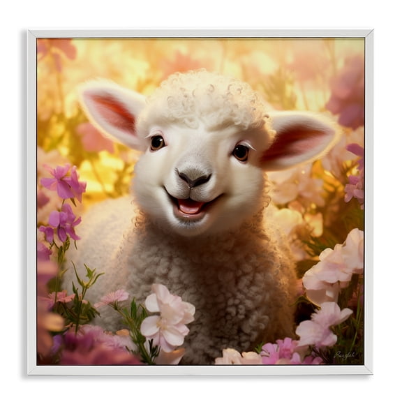 Stupell Industries Eclectic Lamb in Flower Meadow White Framed Giclee Art, 24 x 24, by Roozbeh
