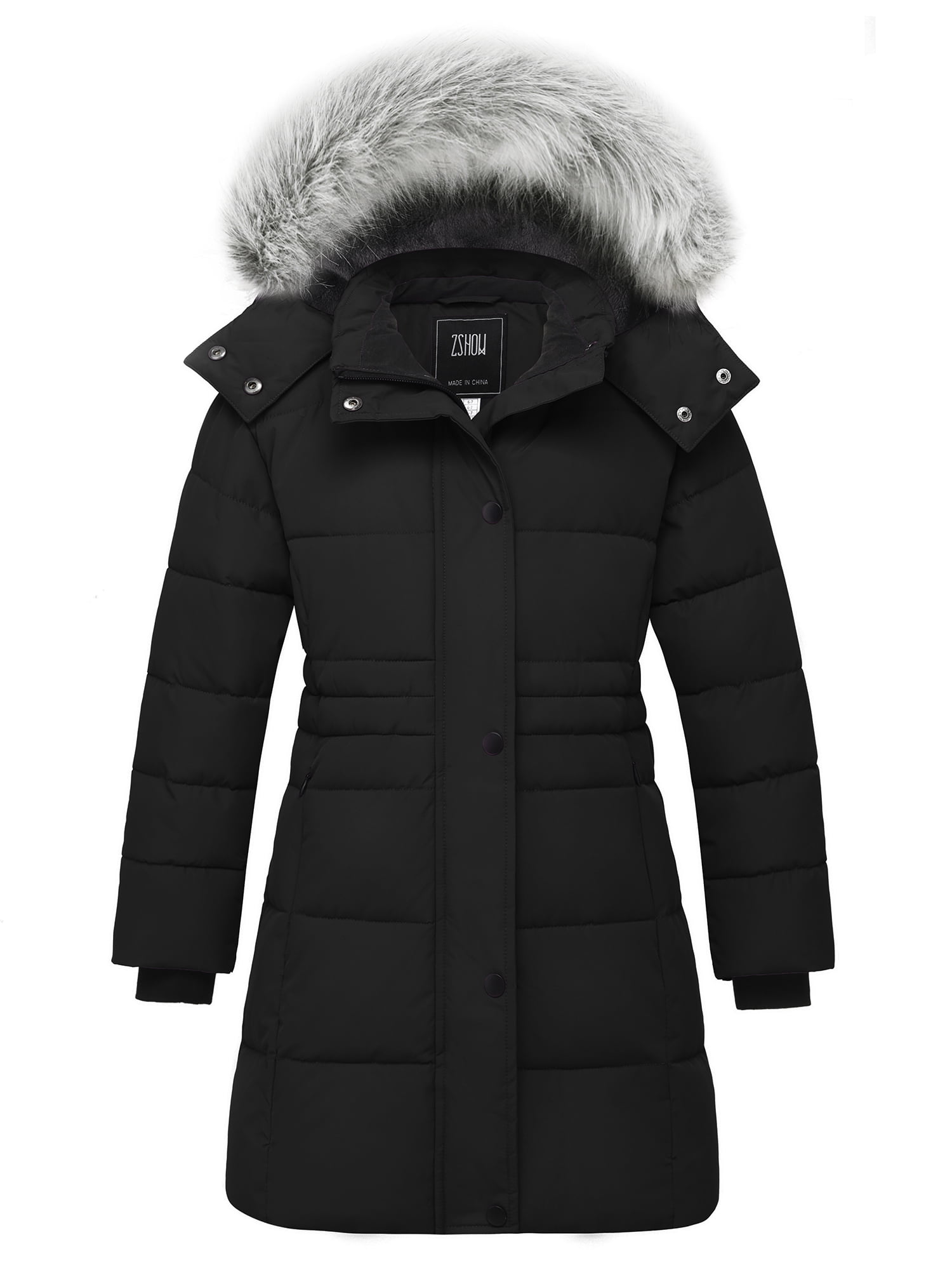ZSHOW Girls' Puffer Jacket Fleece Winter Coat Padded Puffer Coat Black ...