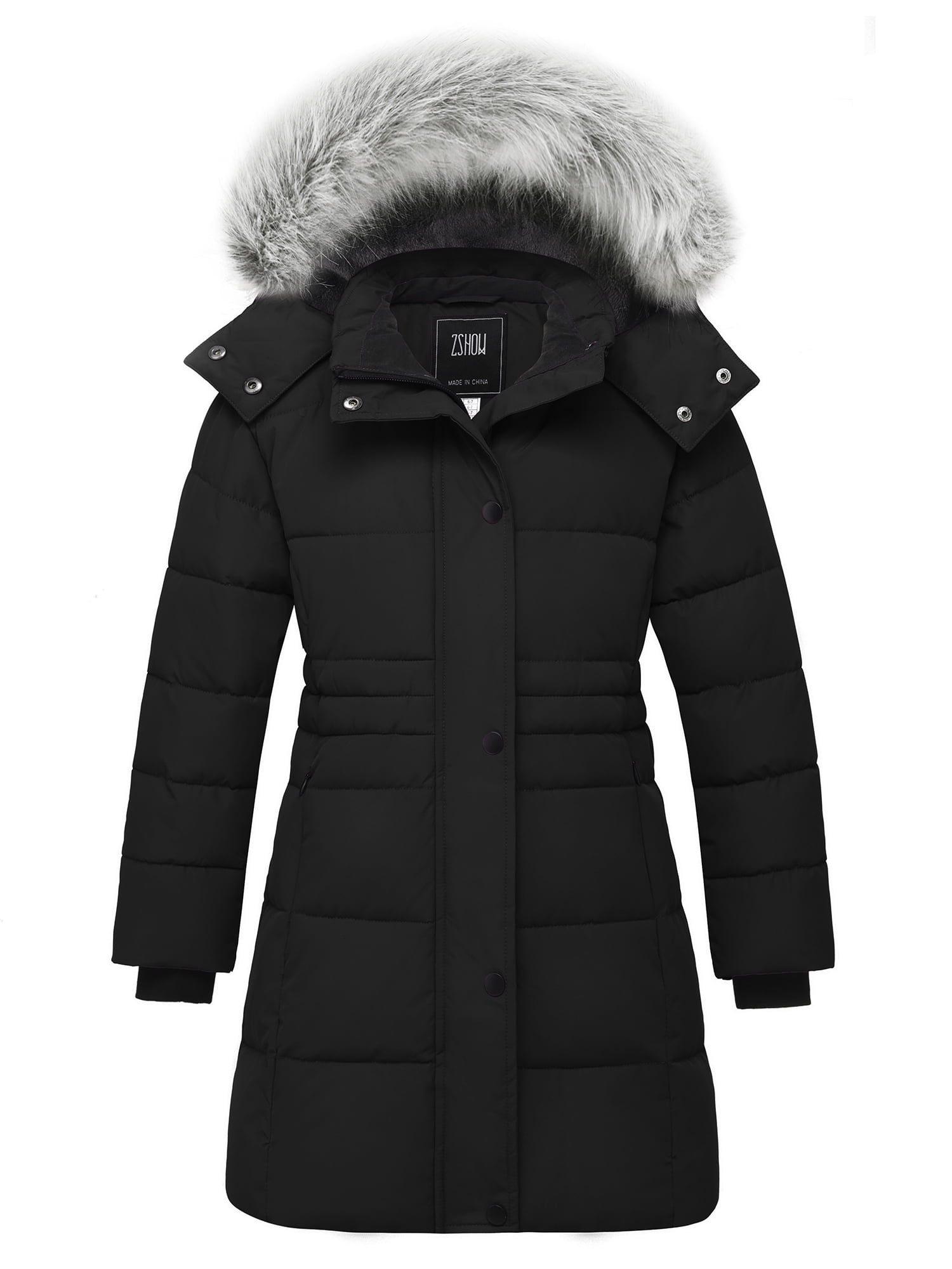 ZSHOW Girls' Puffer Jacket Fleece Winter Coat Padded Puffer Coat Black