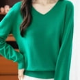 thumbnail image 5 of HAiming Women Sweater V Neck Long Sleeve Casual Solid Color Soft Pullover Blouse Loose Trendy Clothes, 5 of 6