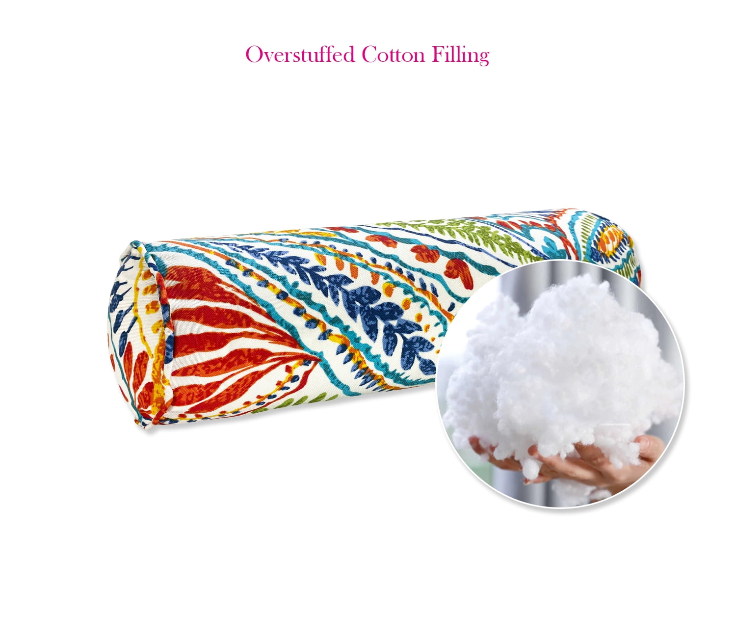 FBTS Prime 20x6 inch Round Red and Blue Paisley Indoor Outdoor Bolster Pillows with Inserts, 2 Per Pack