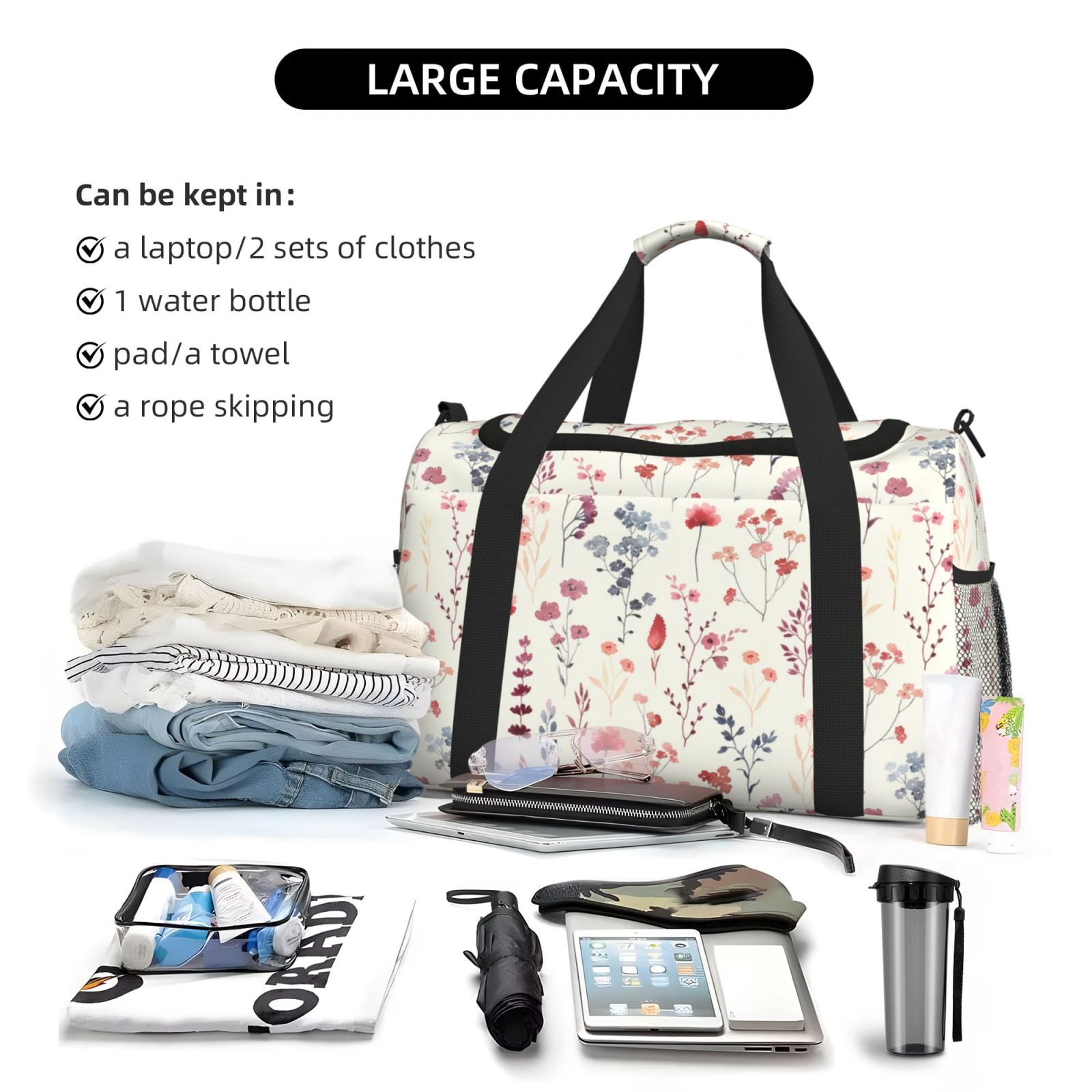 Fuzoiu Wildflower Watercolor 3 Print Travel Duffle Bag,Carry On Tote Bags,Duffel Bag,Sport Gym Bag, Hospital Bag for Labor and Delivery, Overnight Bag,Luggage Bag