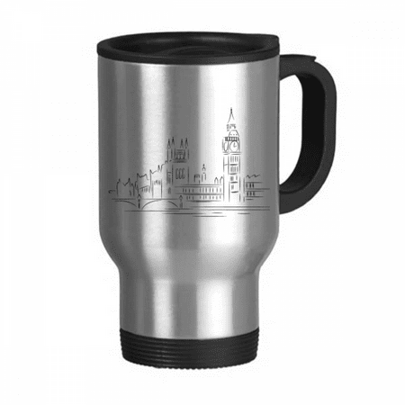 

Sketch UK Landmark Flag Mark Illustration Travel Mug Flip Lid Stainless Steel Cup Car Tumbler Thermos