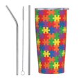 thumbnail image 1 of Juego de tres piezas de taza térmica portátil de acero inoxidable con pajita y aislamiento de 20 oz para el mes de concientización sobre el autismo, 1 of 7