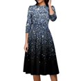 Womens Fall Dresses Vintage Dresses 3/4 Sleeve Crew Neck Elegant Midi