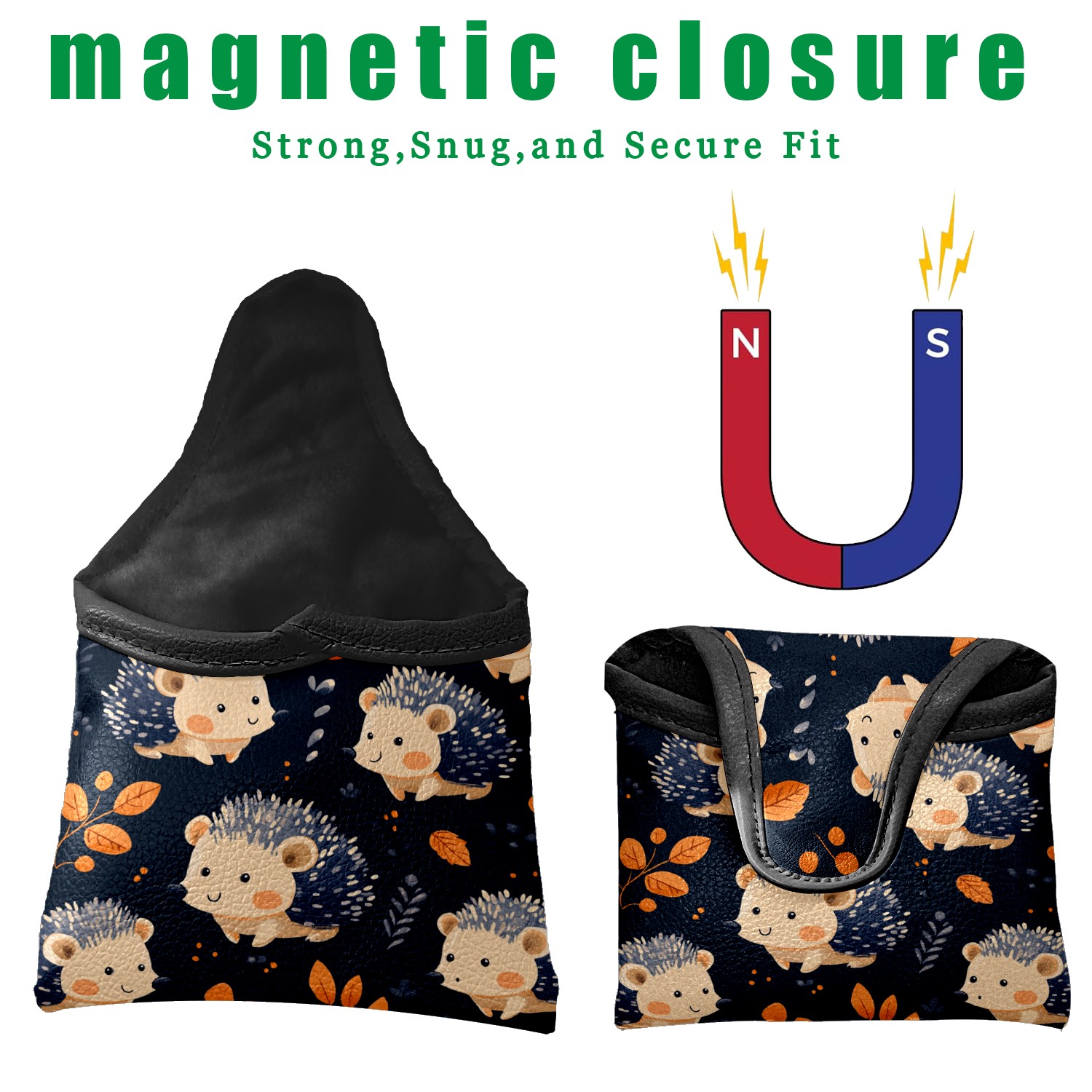 Golf Mallet Putter Cover Premium Leather Waterproof Golf Putter Head Cover with Magnetic Closure Dark Hedgehog