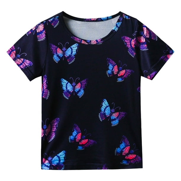 Blusa Casual para Niñas Gibobby camiseta de verano con estampado de mariposas negro 3-4 años