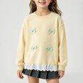 thumbnail image 2 of Gubotare Girls Lace Hem Bow Decor Ribbed Long Sleeve Casual Toddler Tops Ruffled Edge Cute for School Daily Wear Party Outings 5T 6T (Yellow,5-6 Years), 2 of 5