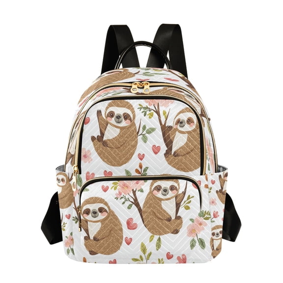 WOBOGO Cute Cartoon Sloth Pattern with Hearts and Flowers Butterfly Backpack Durable Lightweight Shoulder Bag Built-in Laptop Sleeve and Multiple Utility Compartments