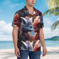thumbnail image 5 of Balery Cute Red And White Elf Print Men's Hawaiian Shirts Short Sleeve Beach Shirt Relaxed Fit Vacation Button Down Shirts-Medium, 5 of 9