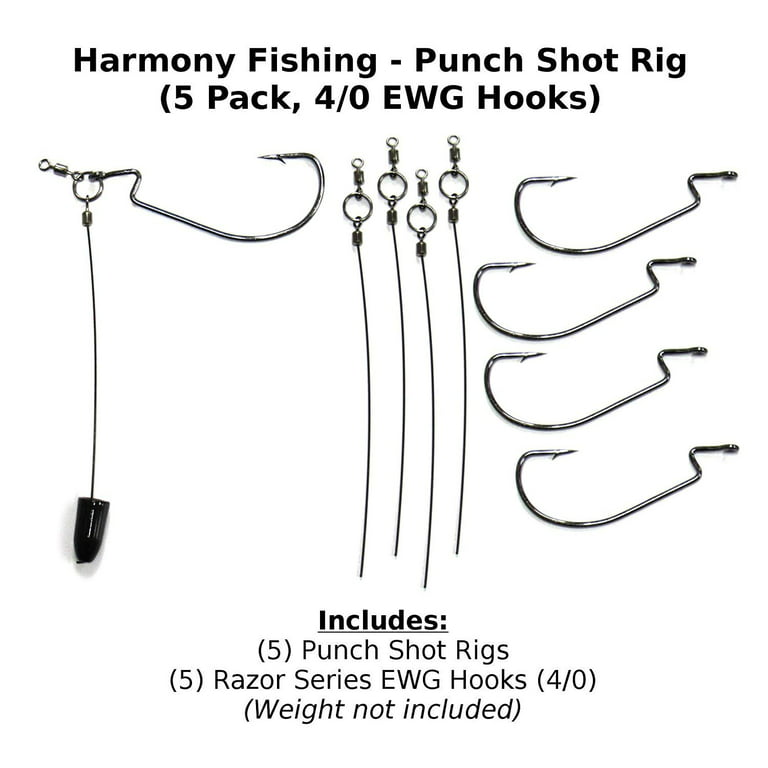 Harmony Fishing Company Punch Shot Rig Kit (5 Pack, 4/0 EWG Hooks) [Interchangeable Hook Punch Shot Rig]