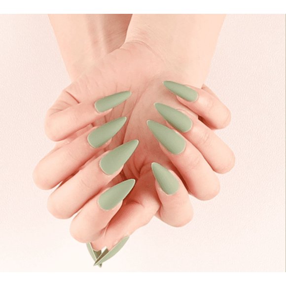 24 Pcs Faux Ongles Mats Couleur Unie Mi-Longs Stilettos en Amande à Presser Faux Embouts Manucure Doigt Artificiel pour Femmes et Filles (Noir)