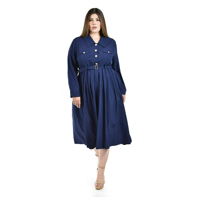 Vestido camisero con cinturón Roman Fashion /Tallas Extras, 3835 (Azul marino) azul marino 40