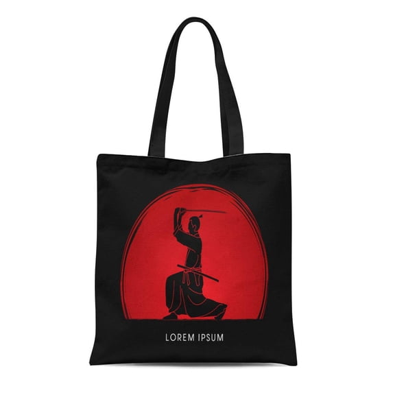 KDAGR Canvas Tote Bag Ninja Samurai Katana Sword Aikido Action Designed on Sunset Reusable Shoulder Grocery Shopping Bags Handbag
