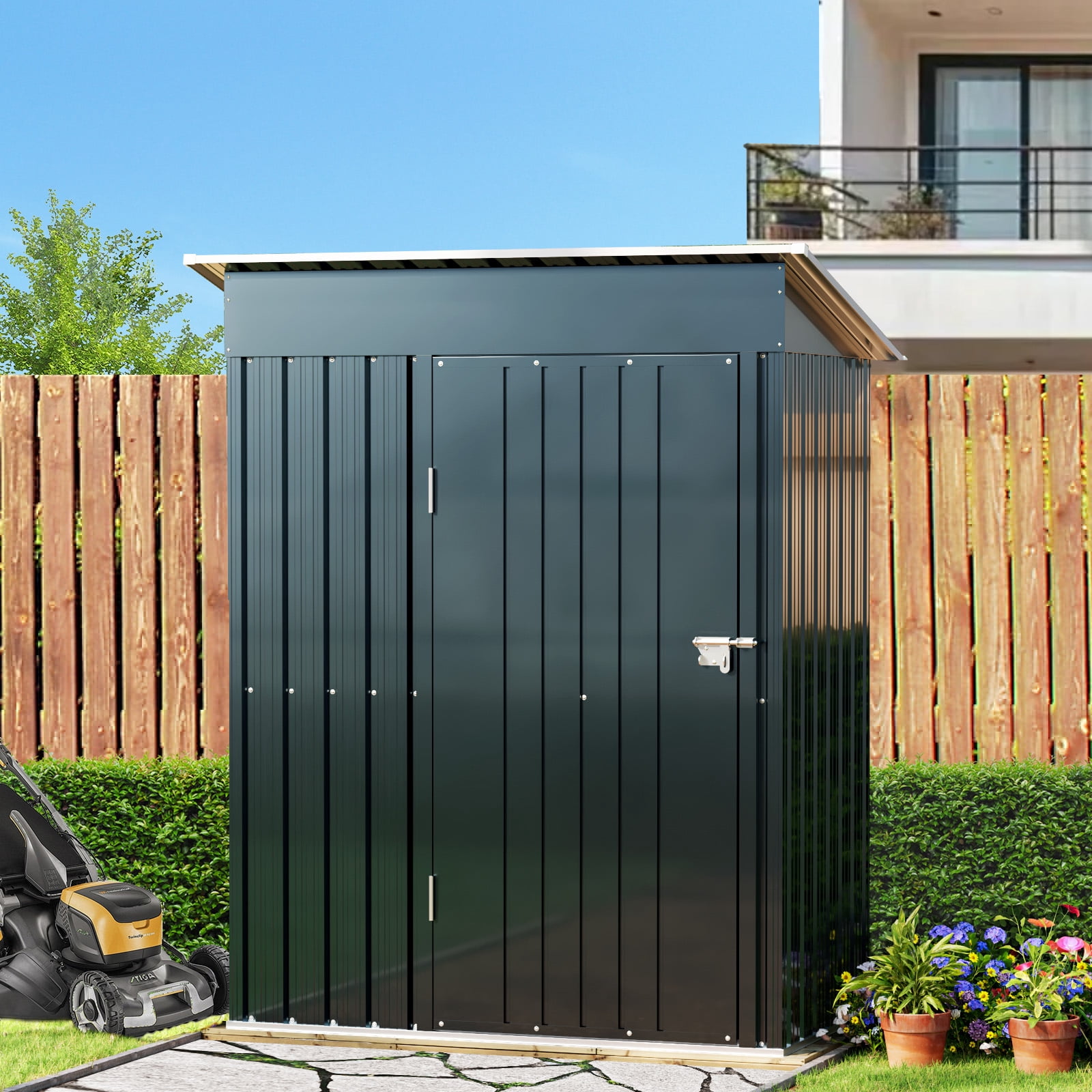 Outvue Outdoor Storage Shed 5 x 3, Metal Patio Storage Shed with Frame Floor & Lockable Door