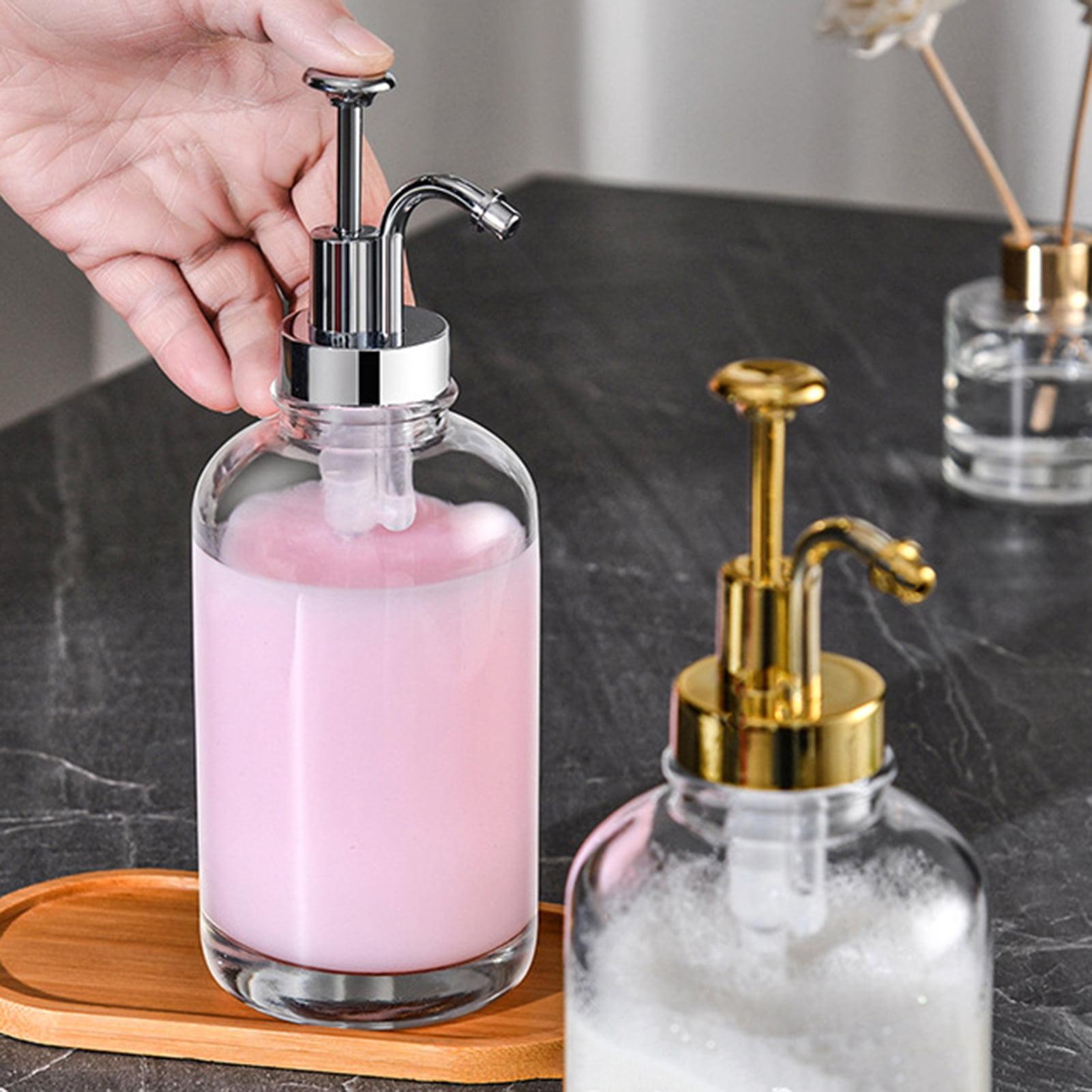 Naierhg 2Pcs 17oz Coffee Syrup Dispenser Clear Glass Syrup Pump Bottle Coffee Bar Accessories Shampoo Dispenser for Home Hotel Restaurant Black