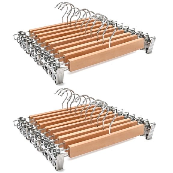 GIRACOA 20 Pack Wood Pants Hangers with Non-Slip Cushion Clips, 13-Inch Wooden Skirt Clamps for Trousers, Jeans, Slacks, & Bottoms – for Closet Organization, Space Saving, 360° Swivel Hook