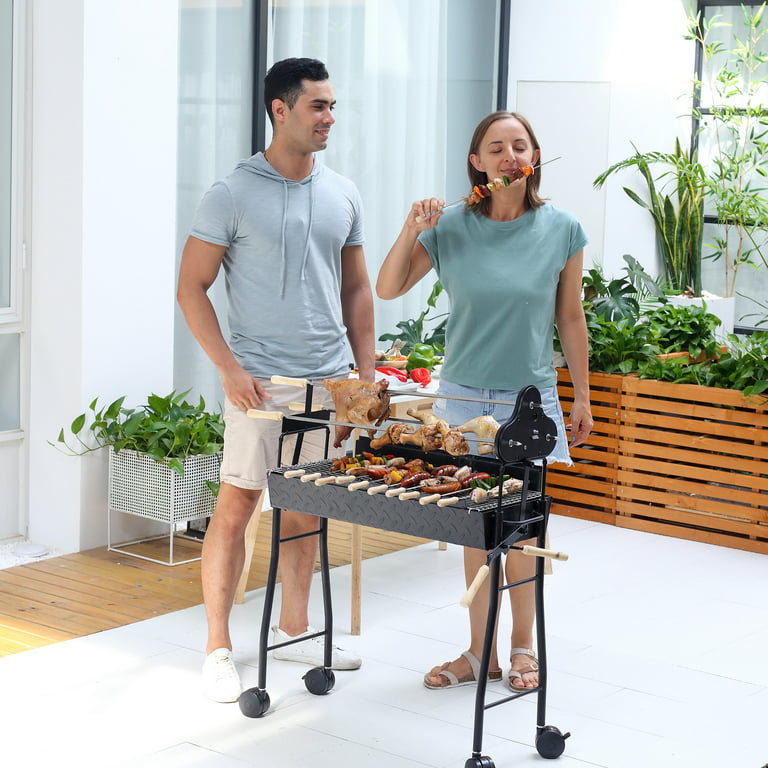 Outsunny 2-in-1 Portable Rotisserie Charcoal BBQ Grill w/ Cook Skewers Included