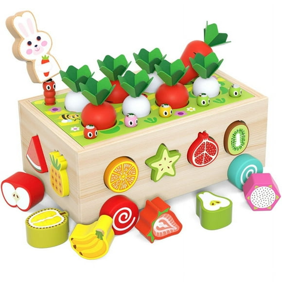 Wooden children‘s puzzle building blocks Farm Orchard intelligence car pulling radish catching worm intelligence Car 1-3 years old baby toys