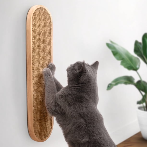 Poste rascador de gato montado en la pared, rascador de sisal de madera, almohadilla vertical para gatos o gatitos de interior, muebles de pared para gatos modernos (22 x 5.7 pulgadas)