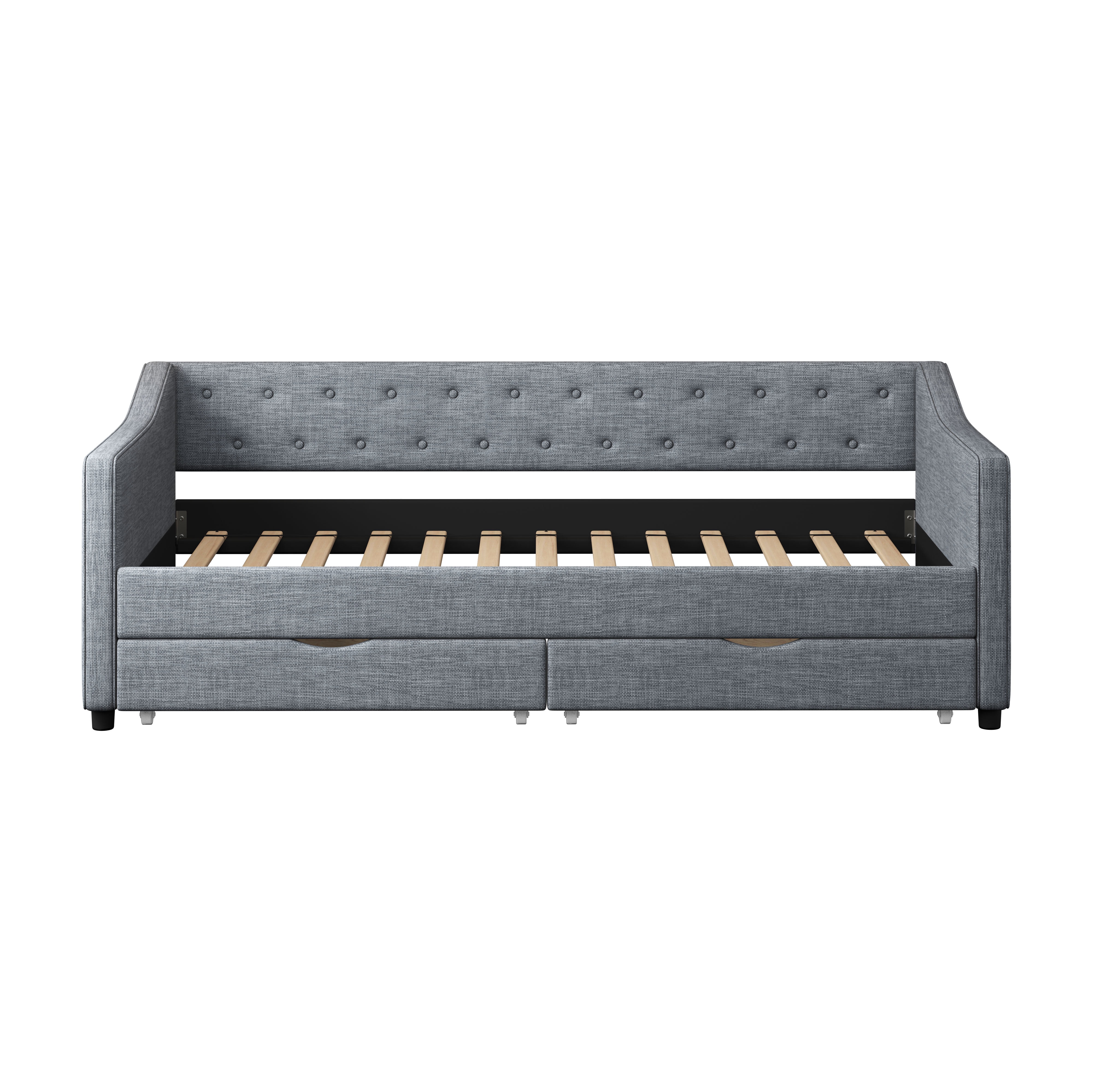 MAYEERTY Twin Size Upholstered Tufted Sofa Bed with Drawers, Light Grey