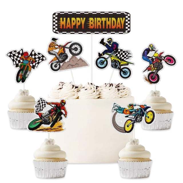 Set de decoración para tartas EQ Evairisqing Dirt Bike Motocross, 7 unidades