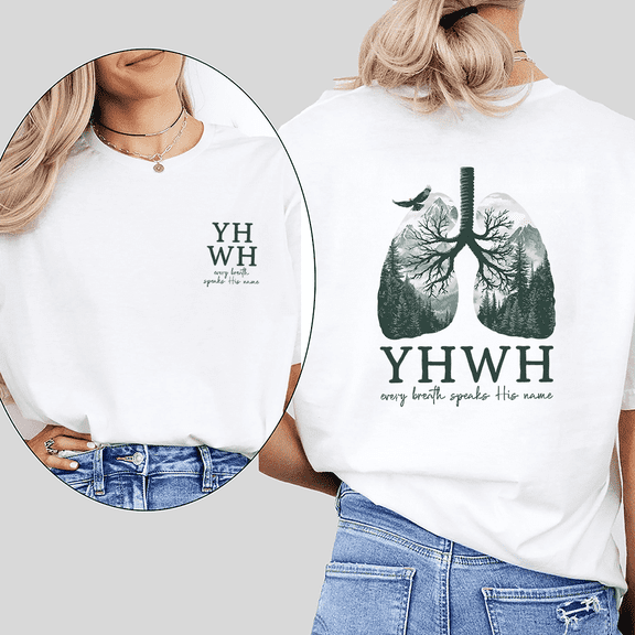 Every Breath Speak His Name Print Tshirts YHWH Lungs Faith Based Graphic Tees Casual Breath Prayer Design Tops Short Sleeve Shirts for Daily Outfits White,S