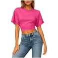 thumbnail image 3 of TAGOLD Womens Casual Summer Short Sleeve Tops Solid Color Crew Neck Backless Batwing Sleeve Short Summer Tee, 3 of 5