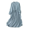 thumbnail image 2 of Blczomt Fashion Womens Holiday Dress 3/4 Sleeve Casual Plain Blue A Line Soft Vintage Crew Neck Dresses, 2 of 8