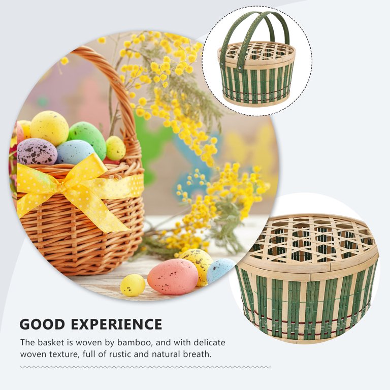 NUOLUX Multifunction Pumpkin Shaped Bamboo Basket Woven Basket Egg Storage  Basket With Cover 