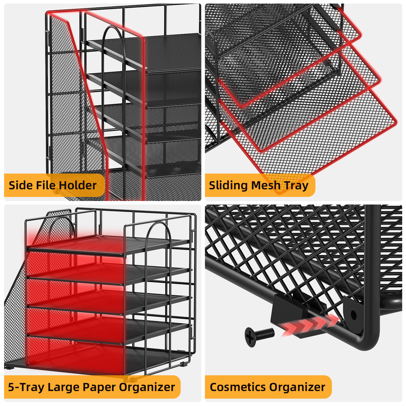Mintazer Desk Organizer with File Holder, 5-Tier Paper Letter Tray Organizer Mesh Desktop File Organizer Magazine Holder for Home School Office Supplies, Black
