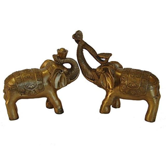 Feng Shui Import LLC 4426 Paire de Statues d'Éléphant en Laiton