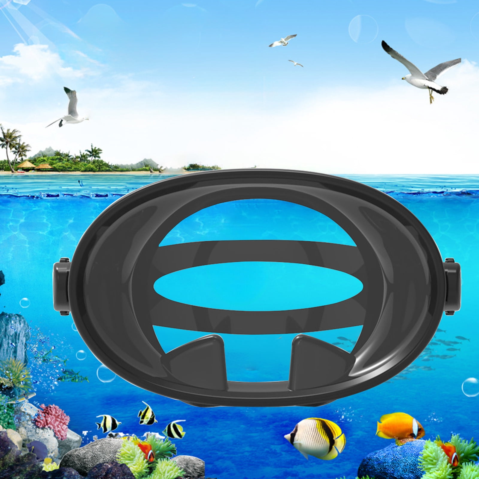 Qaailabf Adult Silicone Diving Mask | Large Frame Tempered Glass Face Mirror - 180° Wide View | Anti-Fog | Adjustable Strap for Swimming Fishing Snorkeling | 7.16x4.78in Black | 1 Pack