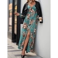 thumbnail image 6 of Women's Slit Printed Surplice Long Sleeve Maxi Dress in 100% Polyester for Elegant Everyday Wear and Special Occasions, 6 of 8