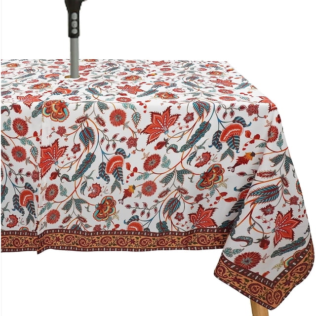 Waterproof Outdoor Tablecloth with Umbrella Hole for Rectangle Table 60x84inch Paisley Patio Table Cloth with Zipper