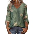thumbnail image 5 of Iaqnaocc Shirts for Women 3/4 Sleeve Casual Crew Neck Blouses Vintage Floral Print Tunic Tops Basic Loose Fall Summer T Shirts Green XL, 5 of 7