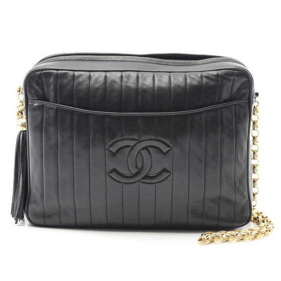 Pre-Owned CHANEL Mademoiselle Coco Mark Shoulder Bag, Lambskin Leather, Women's, Black (Fair)