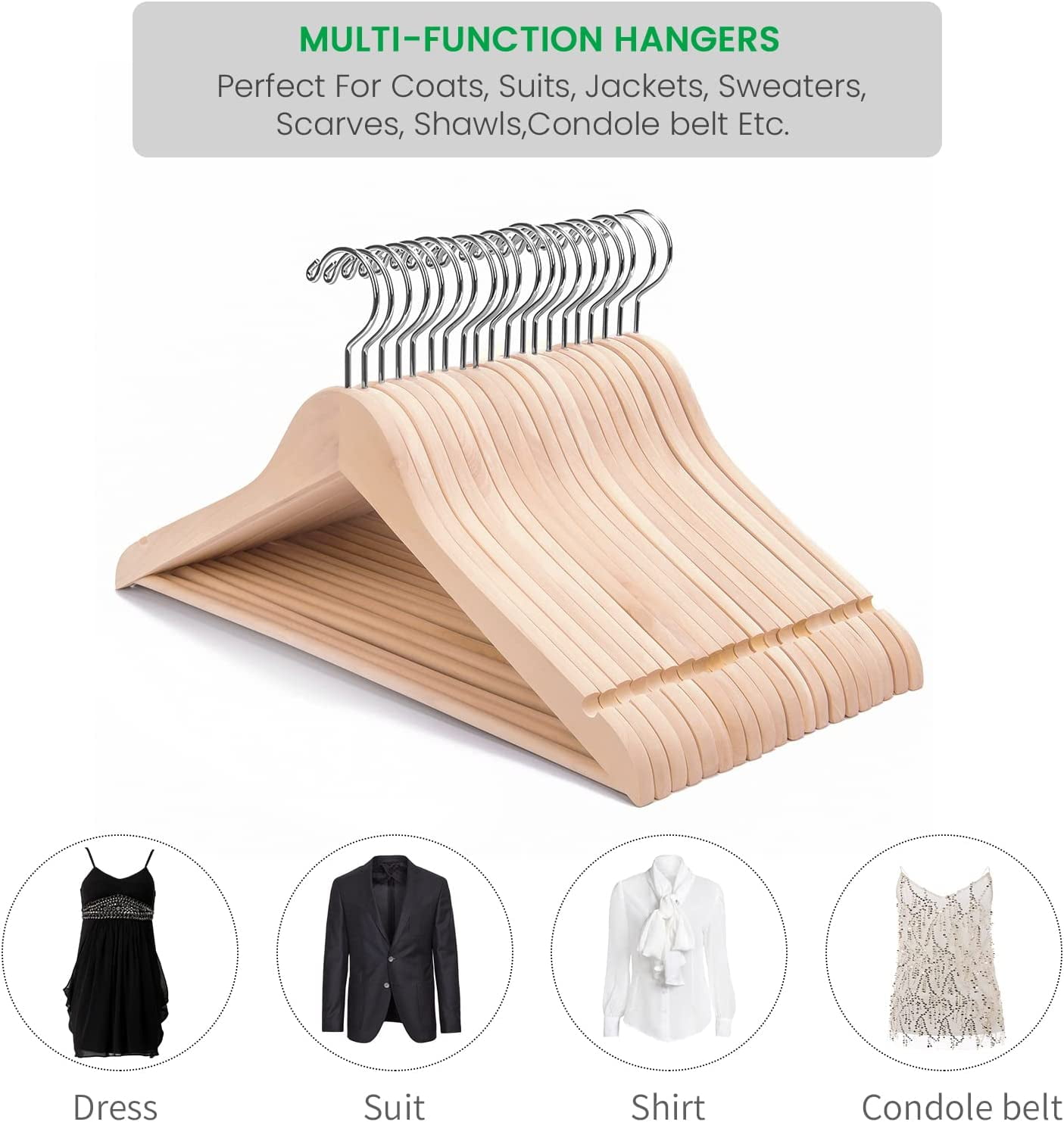 Premium Unfinished Solid Wooden Clothes Hangers 20-Pack with Smooth Notches, Rotating Hook for Coats and Jackets