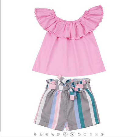 

Musuos Baby Girls Summer Set Sleeveless Off Shoulder Ruffle Tops+Stripe Shorts