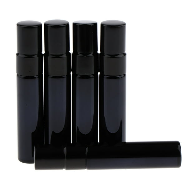 5 mini frascos de vidrio con atomizador para perfume y aceite esencial de 5 g. Negro
