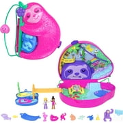 Polly Pocket Dolls and Micro Playset, Travel Toys, Sloth Family 2-in-1 Purse Compact and Accessories
