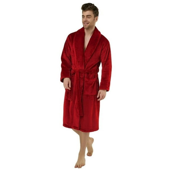 Red Shawl Collar Cotton Terrycloth Bathrobe for Men, Adult XL, Long Length, Spa & Resort Sales