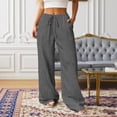 thumbnail image 2 of Glisme Women's Pants Solid Color Elastic Waist With Pockets And Drawstring Summer Casual Women Wide Leg Trousers Size M Grey, 2 of 5